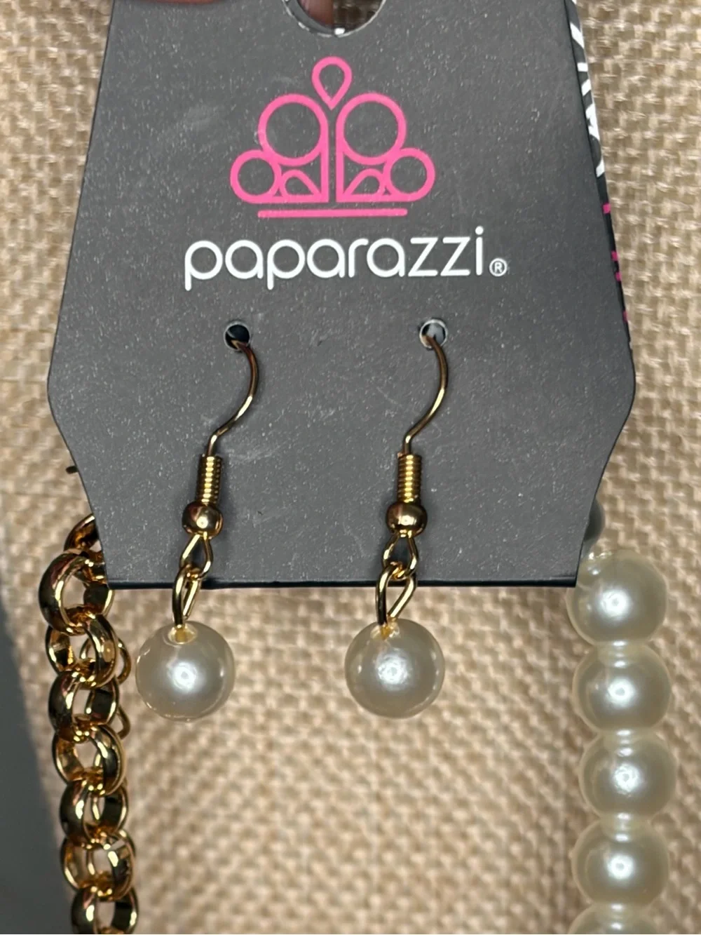 paparazzi Gold Tone Heart Charm & Pearl Mixed-Strand Necklace & earrings